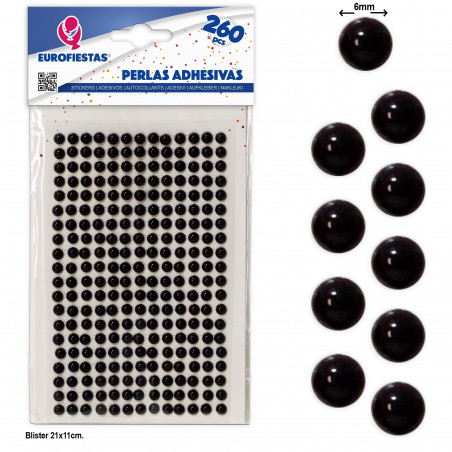 Perlas adhesivas negras para manualidades, pack de 260 unidades