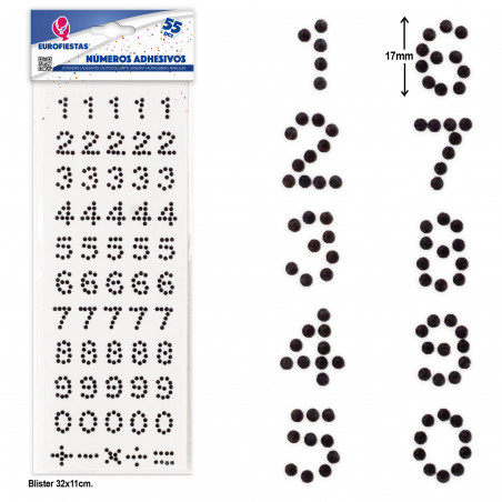 Números adhesivos negros para decoración, pack de 55 unidades