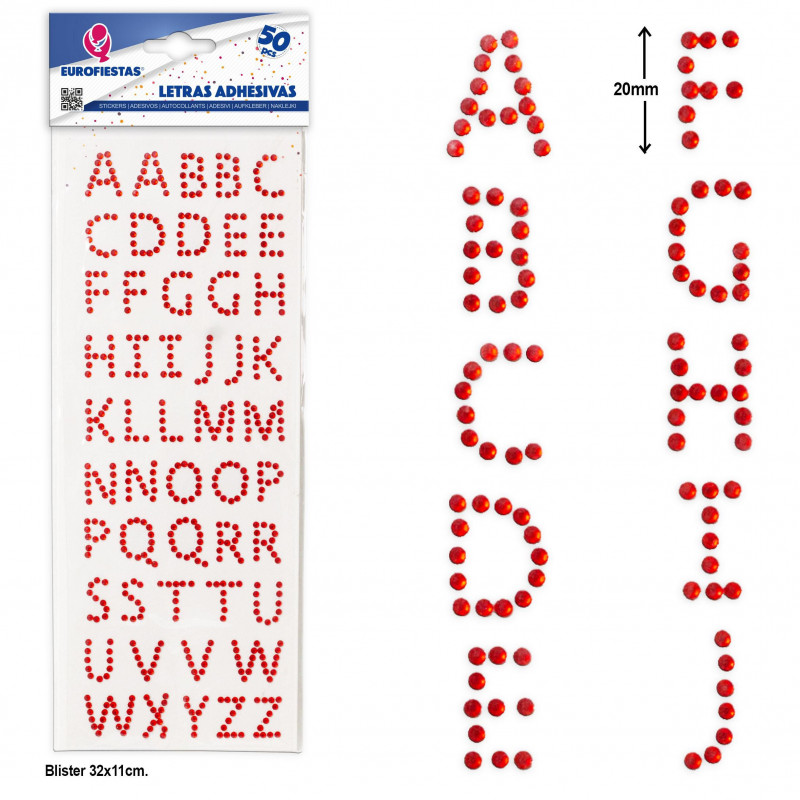 Letras adhesivas rojas , set de 50 unidades con brillos para decoración creativa