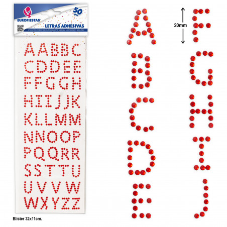 Letras adhesivas rojas , set de 50 unidades con brillos para decoración creativa