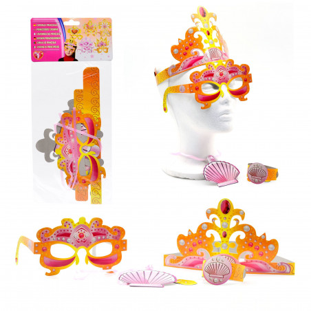 Set de princesa con corona máscara pulsera y colgante