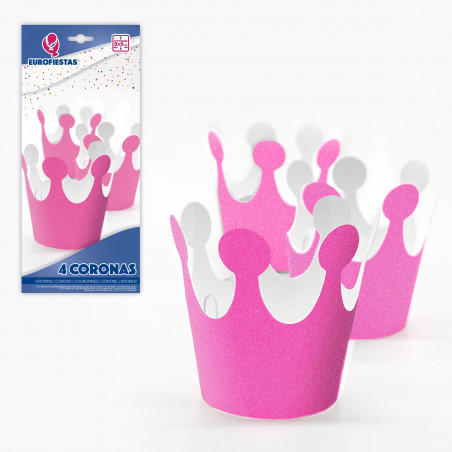 Set de 4 coronas rosas brillantes para fiestas, complemento divertido y original
