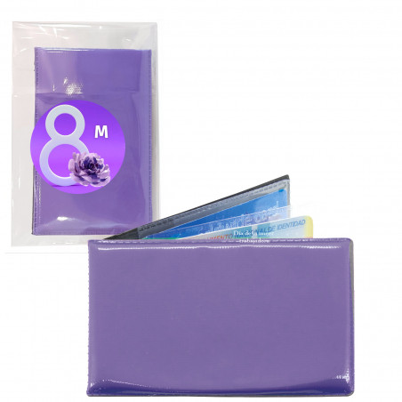 Tarjetero mujer en color lila presentado en bolsa transparente con adhesivo de imagen