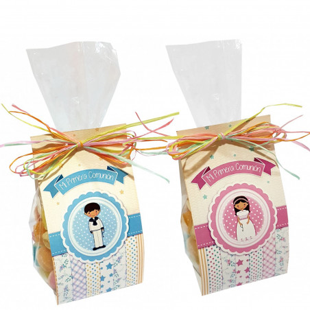 Chuches de comunión en bolsa de celofán decoradas