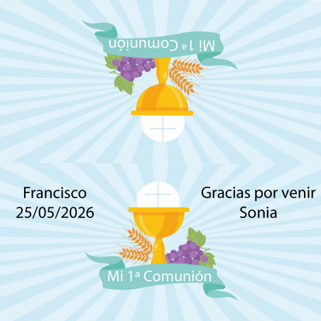 Cartón de comunión personalizado con nombre de invitado para cierre de bolsa y presentación