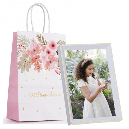 Marco de fotos blanco 10 x 15 cm con bolsa de regalo de comunión