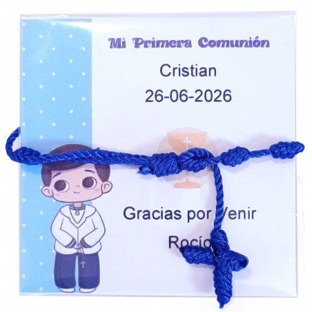 Pulsera de comunión niño presentada en bolsa con tarjeta de agradecimiento