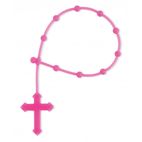 Pulsera rosario rosa con tarjeta de comunión con dedicatoria