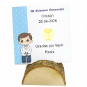 Tarjeta de comunión personalizada con soporte tronco para decoración de mesa