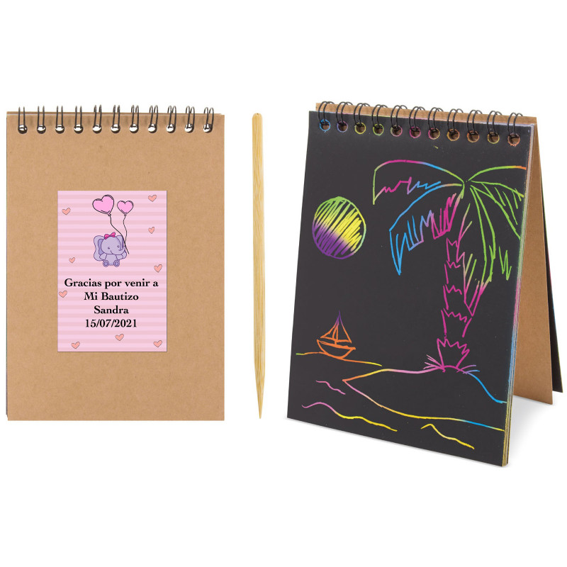 Libreta scrapy para dibujar en multicolor para bautizo de niña