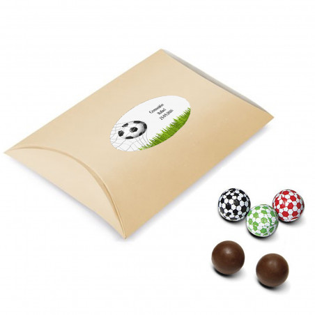 Balones de chocolate rellenos presentados en caja de cartón personalizada