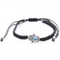 Pulsera mano de fatima con ojo turco con cordón negro