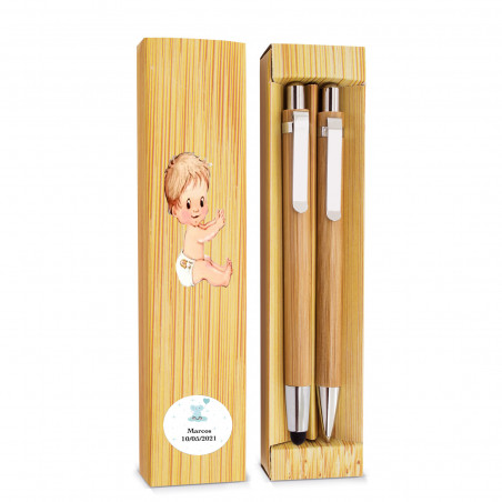Boligrafo y portaminas de bambú en cajita