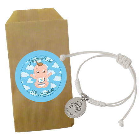Pulsera de ángel de la guarda en sobre kraft con pegatina para bautizo
