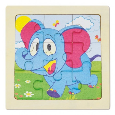 Cinco puzzles infantiles de madera en caja con adhesivo personalizable