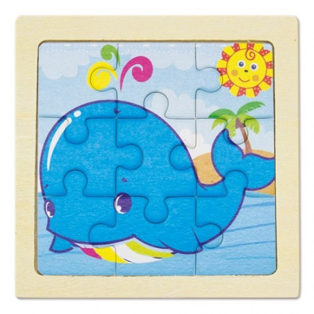 Cinco puzzles infantiles de madera en caja con adhesivo personalizable