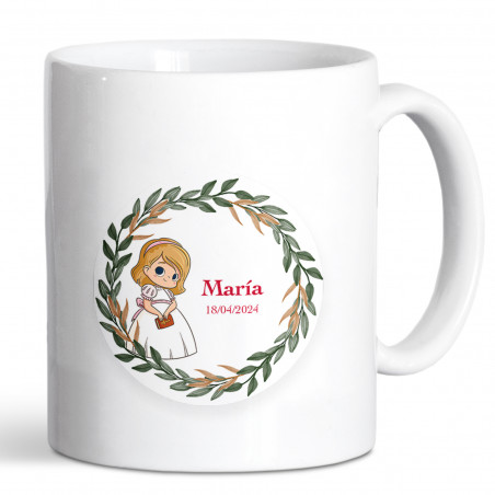 Taza de cerámica con adhesivo de comunión niña