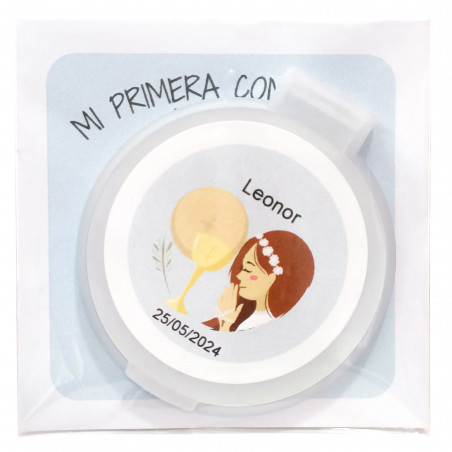 Espejo personalizado para comunión con bolsa transparente y tarjeta personalizada
