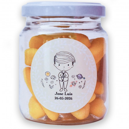 Tarro con chuches personalizado para comunión de niño