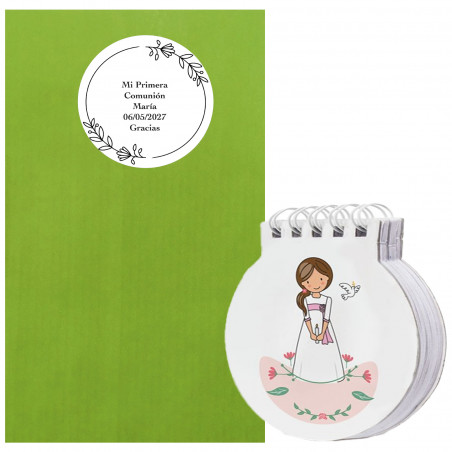 Libreta de comunión de niña con sobre y adhesivo