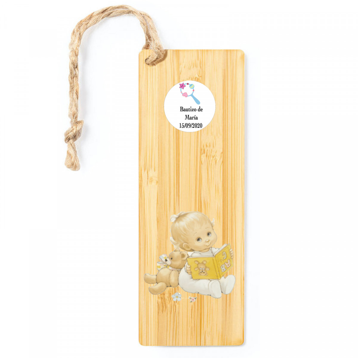 Marcapágina para bautizo original de bambú