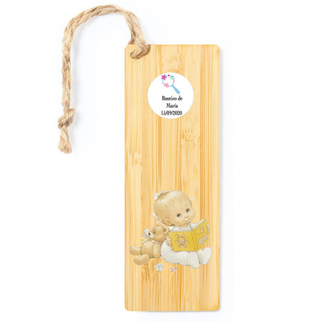 Marcapágina para bautizo original de bambú