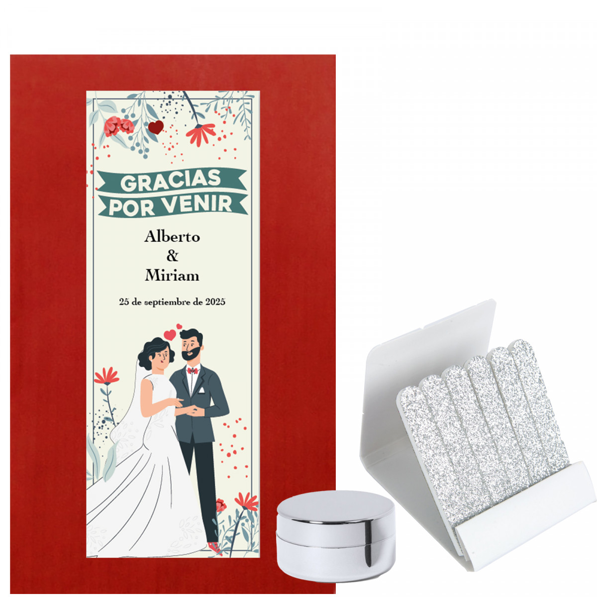 Bálsamo de labios y limas con sobre y adhesivo para regalar en bodas