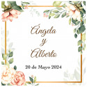 Adhesivo de forma cuadrada con flores personalizado para eventos