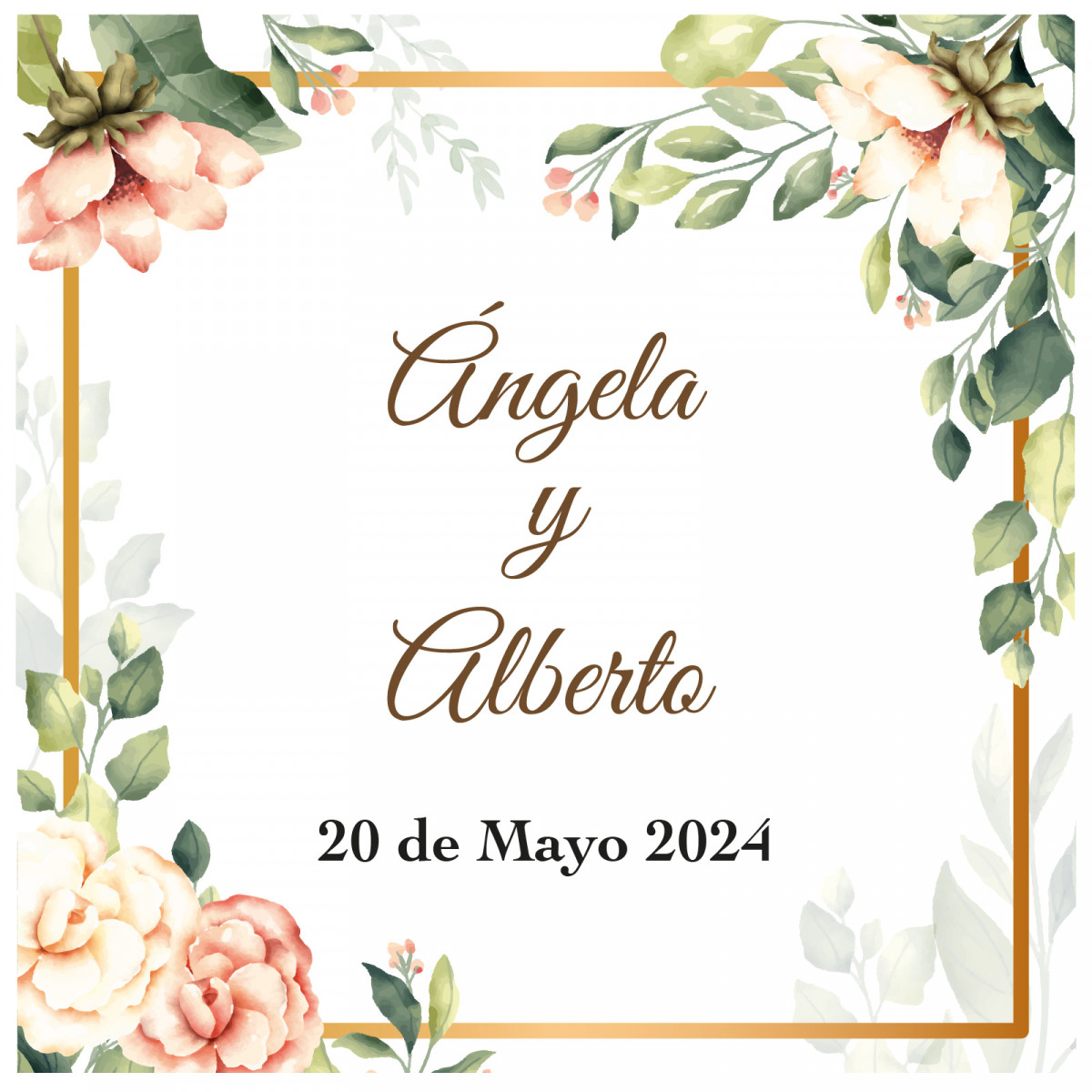 Adhesivo de forma cuadrada con flores personalizado para eventos