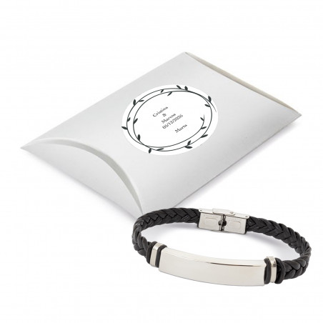 Pulsera trenzada con placa plateada con cajita personalizada con adhesivo
