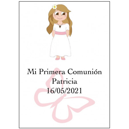 Botella de vino comunión con sacacorchos personalizados con adhesivos de niña y bolsa de regalo