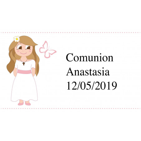 Botella de vino comunión con sacacorchos personalizados con adhesivos de niña y bolsa de regalo