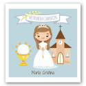 Adhesivo cuadrado para comunión de niña