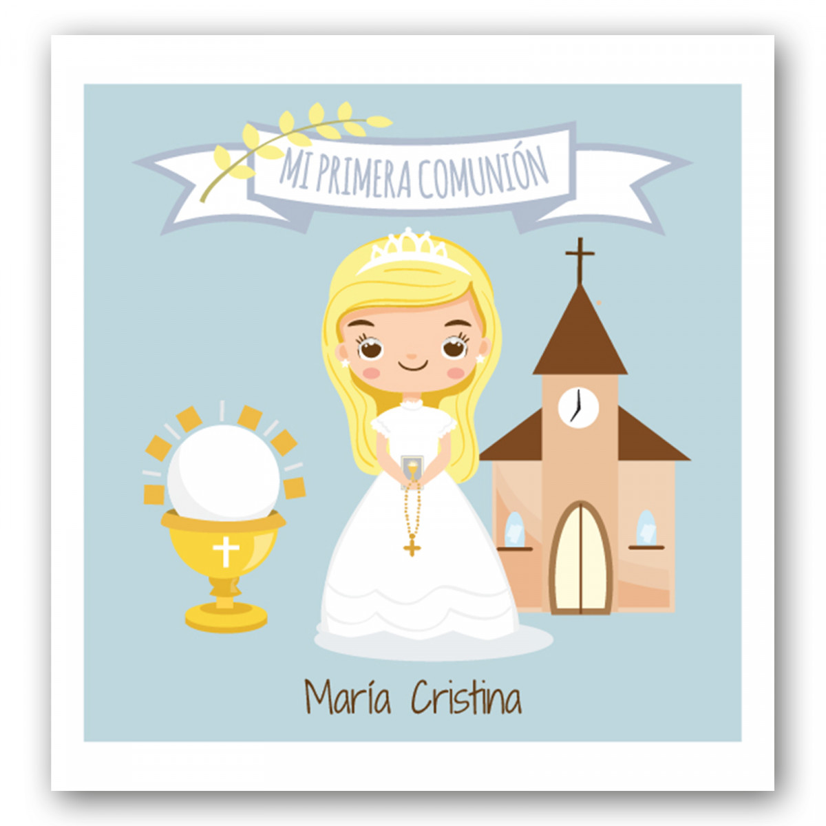 Adhesivo para la comunión con niña rubia