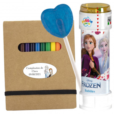 Libreta y pompero de frozen con piruleta para detalle infantil eventos