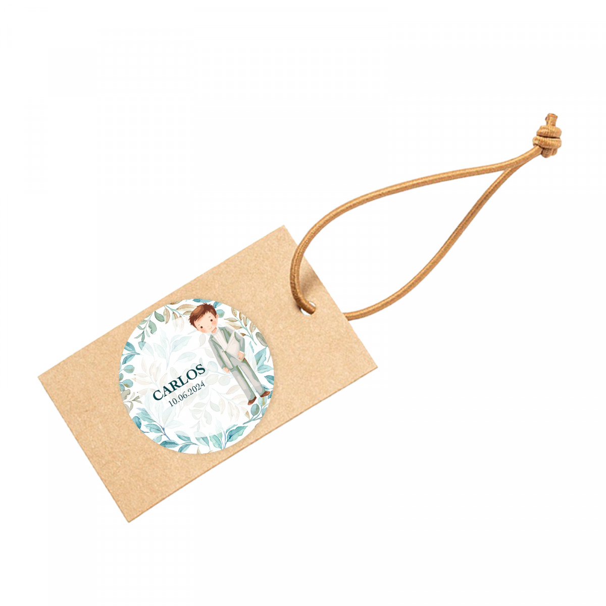 Etiqueta colgante personalizada para detalles comunión niño