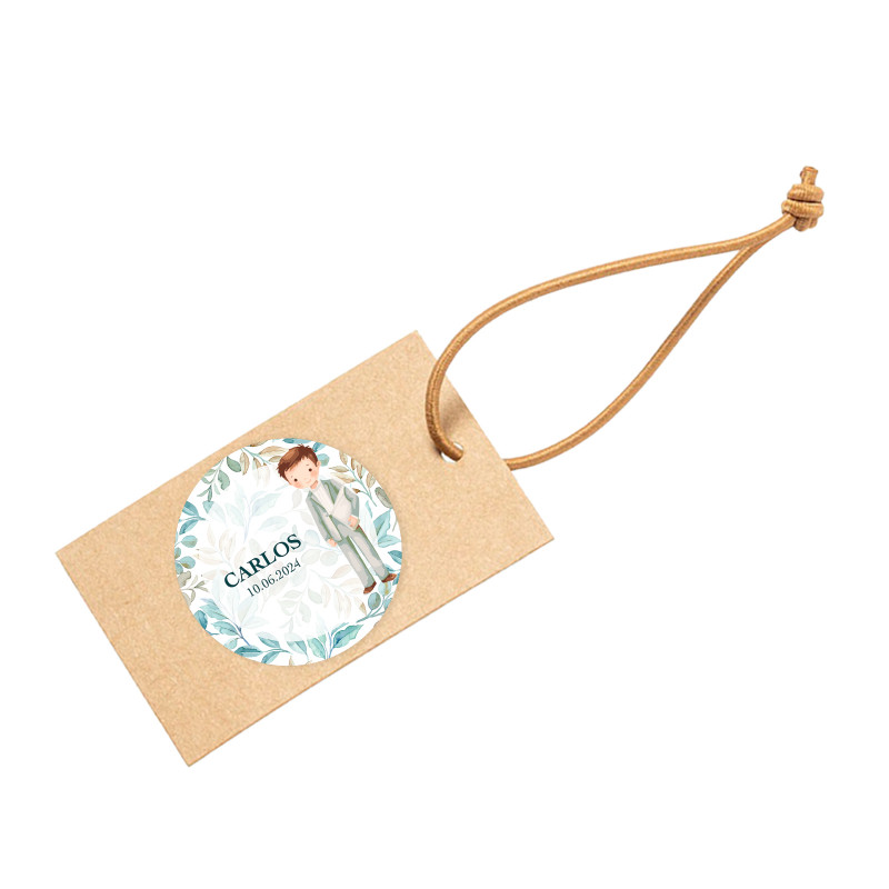 Etiqueta colgante personalizada para detalles comunión niño