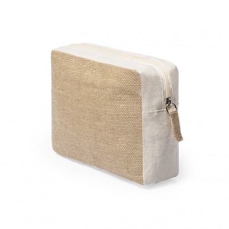 Neceser de yute en bolsa de kraft con adhesivo personalizado