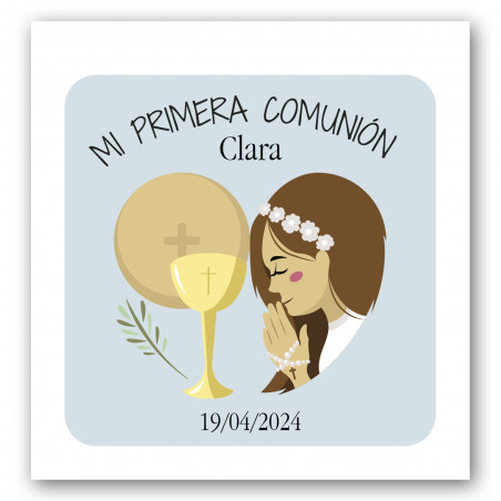 Imán de comunión en bolsita de tela con tarjeta personalizable niña