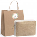 Neceser de yute en bolsa de kraft con adhesivo personalizado