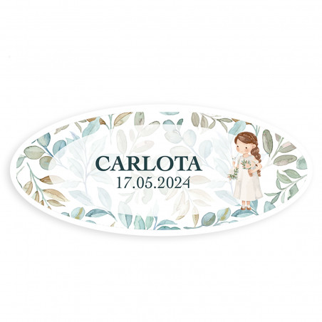 Adhesivo ovalado comunión niña personalizado