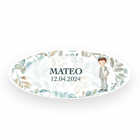 Adhesivo ovalado para detalles comunión niño personalizado