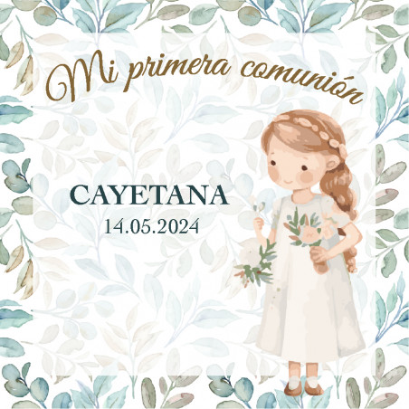 Bálsamo labial con tarjeta mi primera comunión niña en bolsa de tela