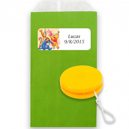 Yoyo en bolsita kraft con adhesivo personalizado para detalles cumpleaños