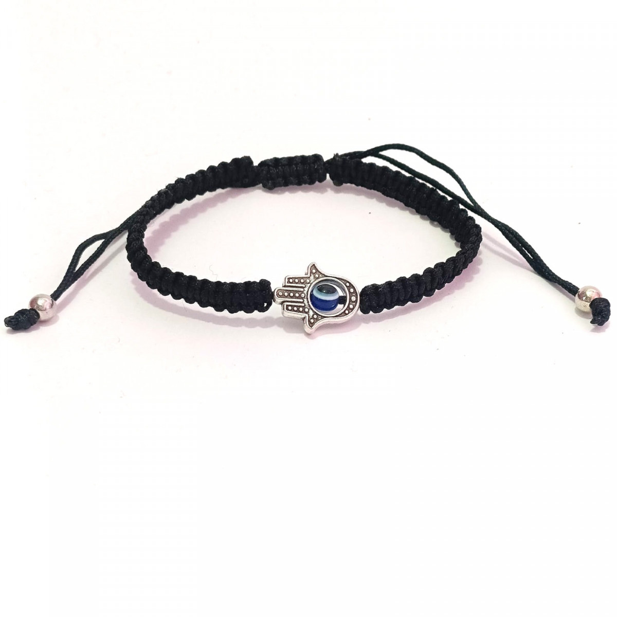 Pulsera mano de fatima con ojo turco con cordón negro