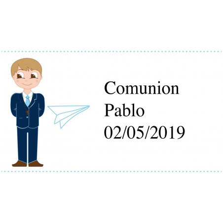 Baraja de cartas española tamaño mini personalizada con adhesivo de comunión de niño