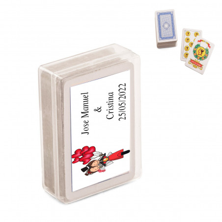 Baraja española mini personalizada con adhesivo de boda