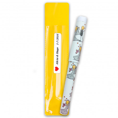 Bolígrafo de boda en funda con adhesivo personalizado para detalles de boda