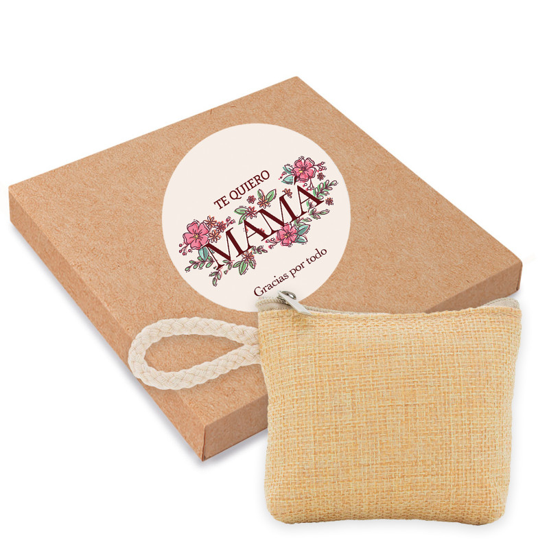 Monedero en caja decorada con adhesivo personalizado para regalos día de la madre