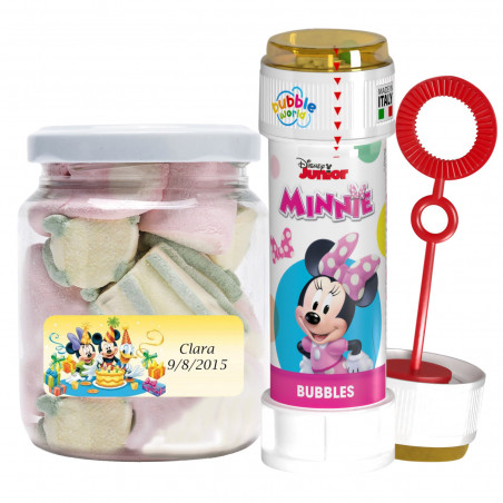 Pompero de minnie mouse con tarro de golosinas personalizado para cumpleaños